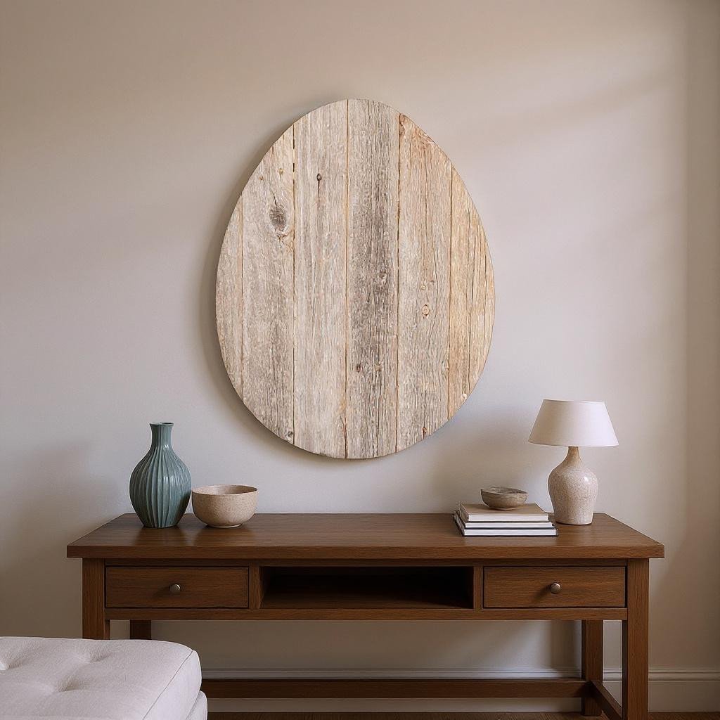 24" X 18" Gray Reclaimed Wood Egg Shaped Wall Decor