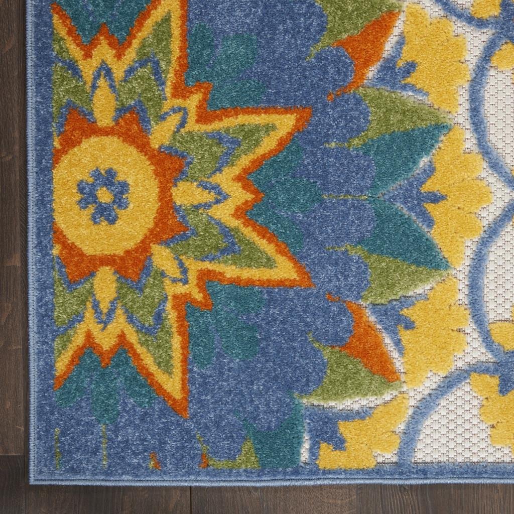 7' X 10' Ivory And Blue Floral Indoor Outdoor Area Rug - Image 8