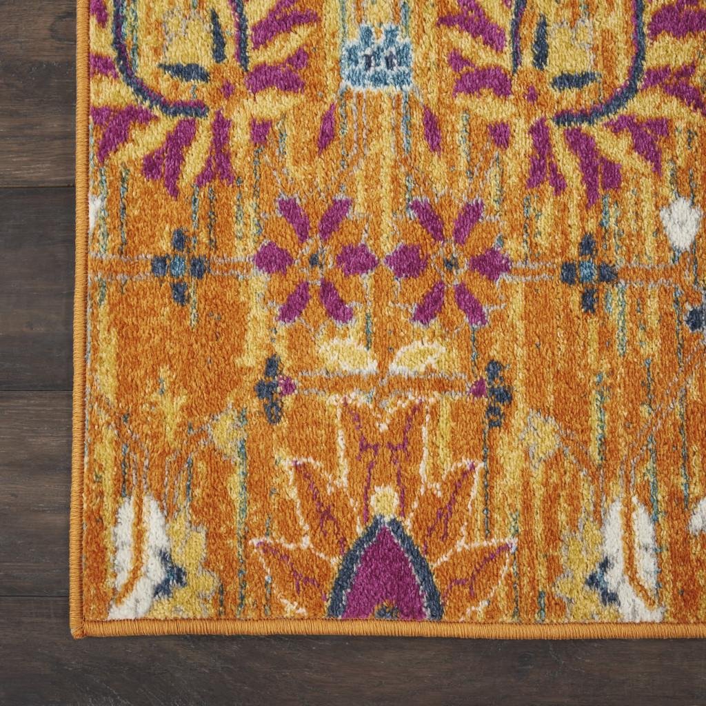 8' Blue And Orange Floral Distressed Runner Rug - Image 8
