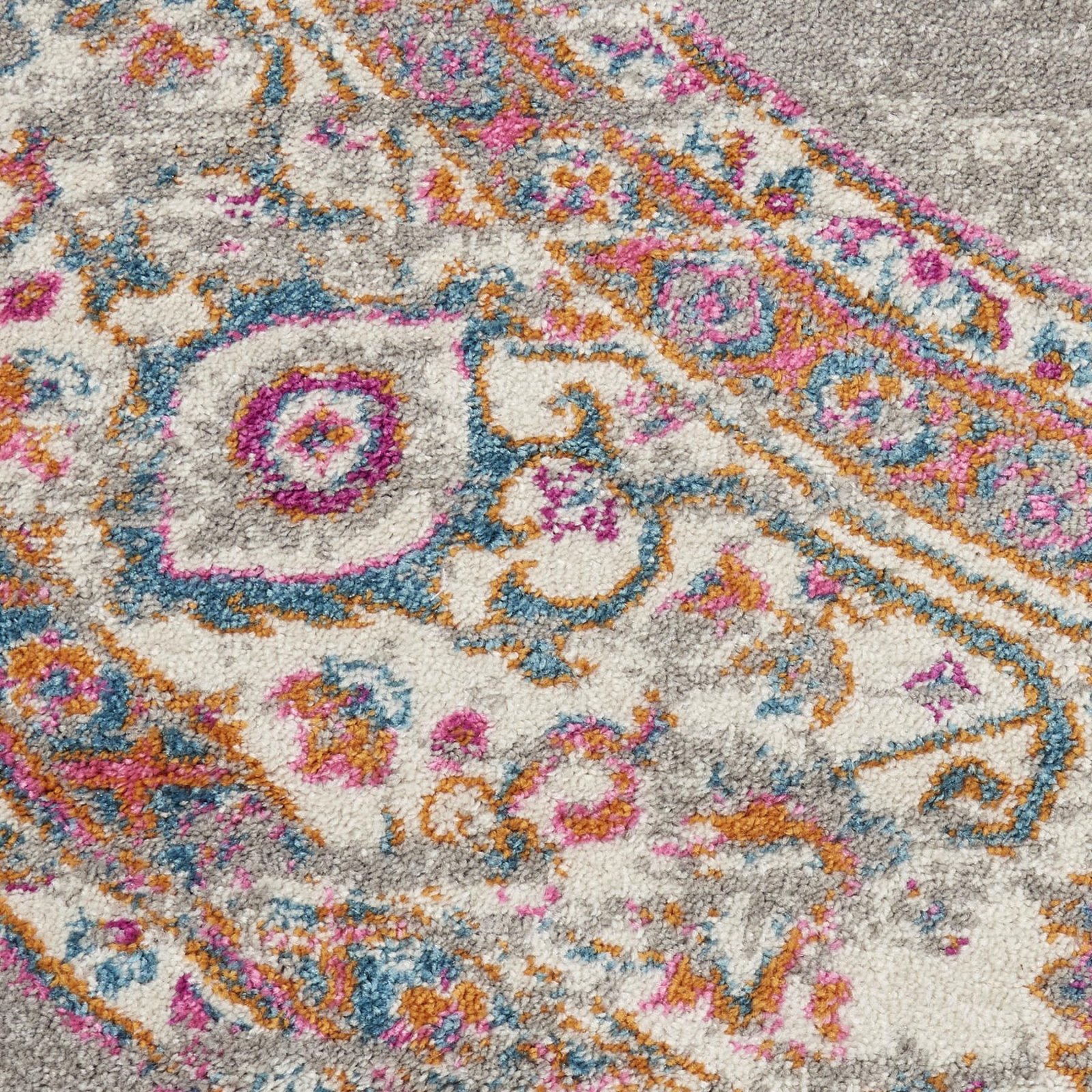 8' Gray And Gold Medallion Distressed Round Rug - Image 9