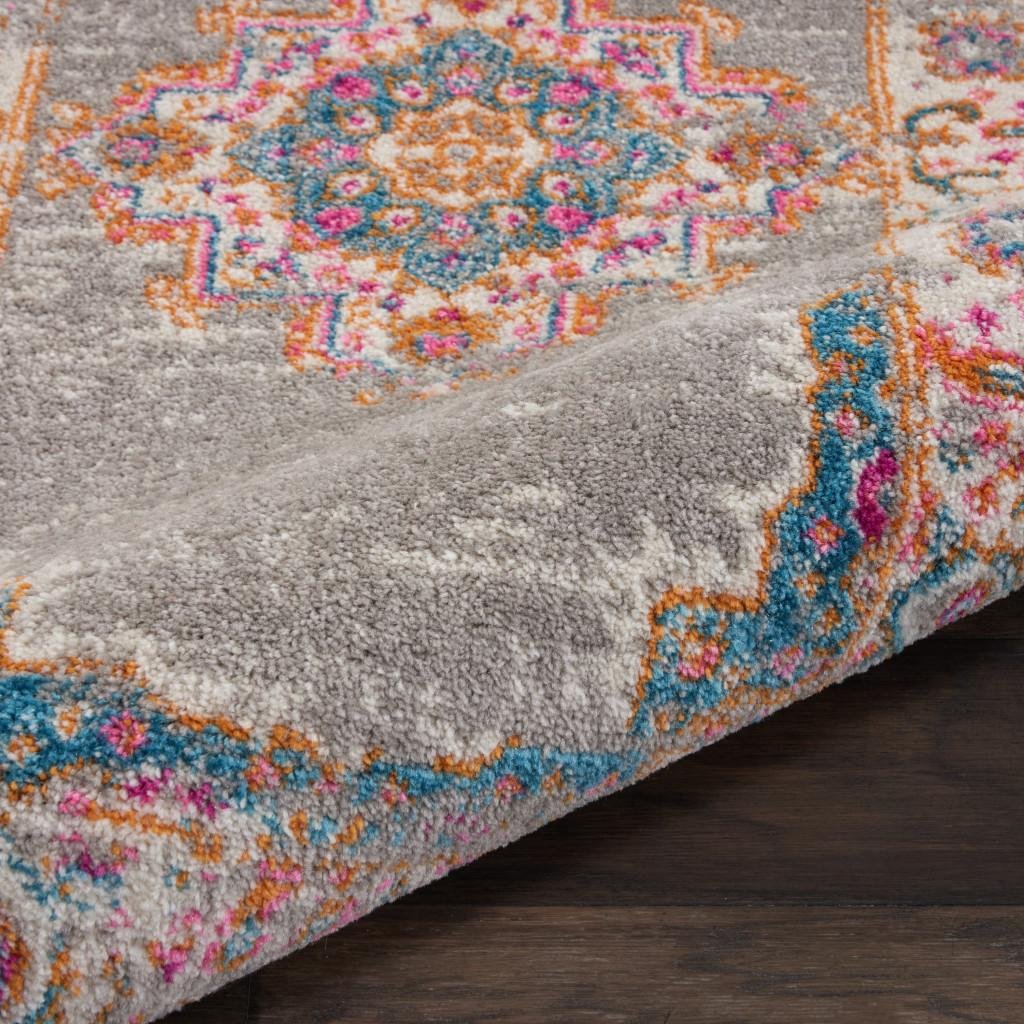 8' Gray And Gold Medallion Distressed Round Rug - Image 5