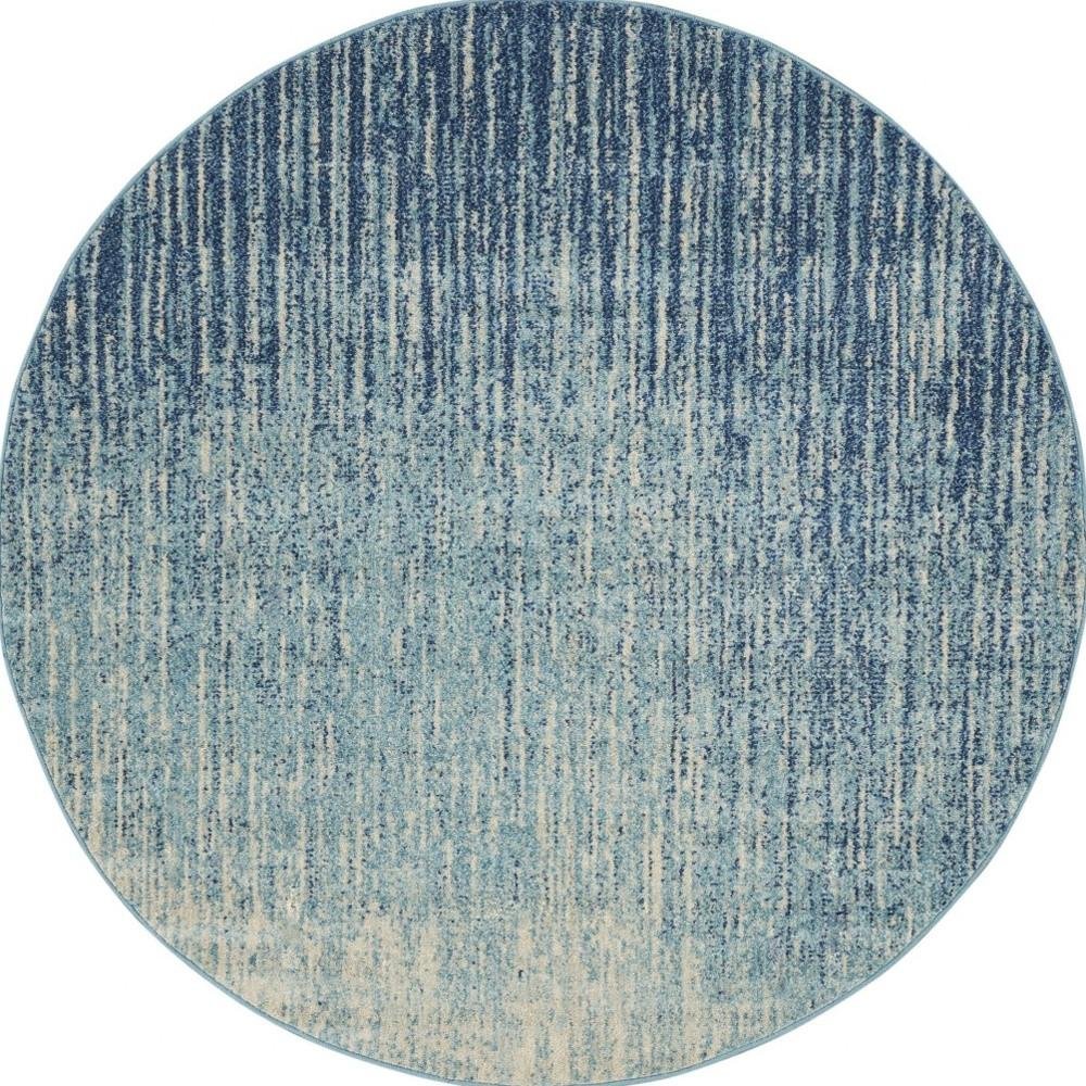 4' Blue And Ivory Abstract Round Rug - Image 3