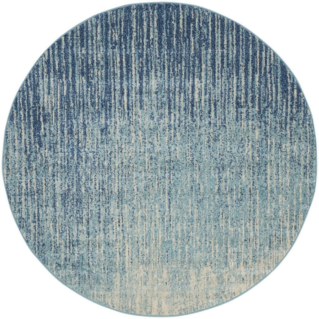 4' Blue And Ivory Abstract Round Rug - Image 4