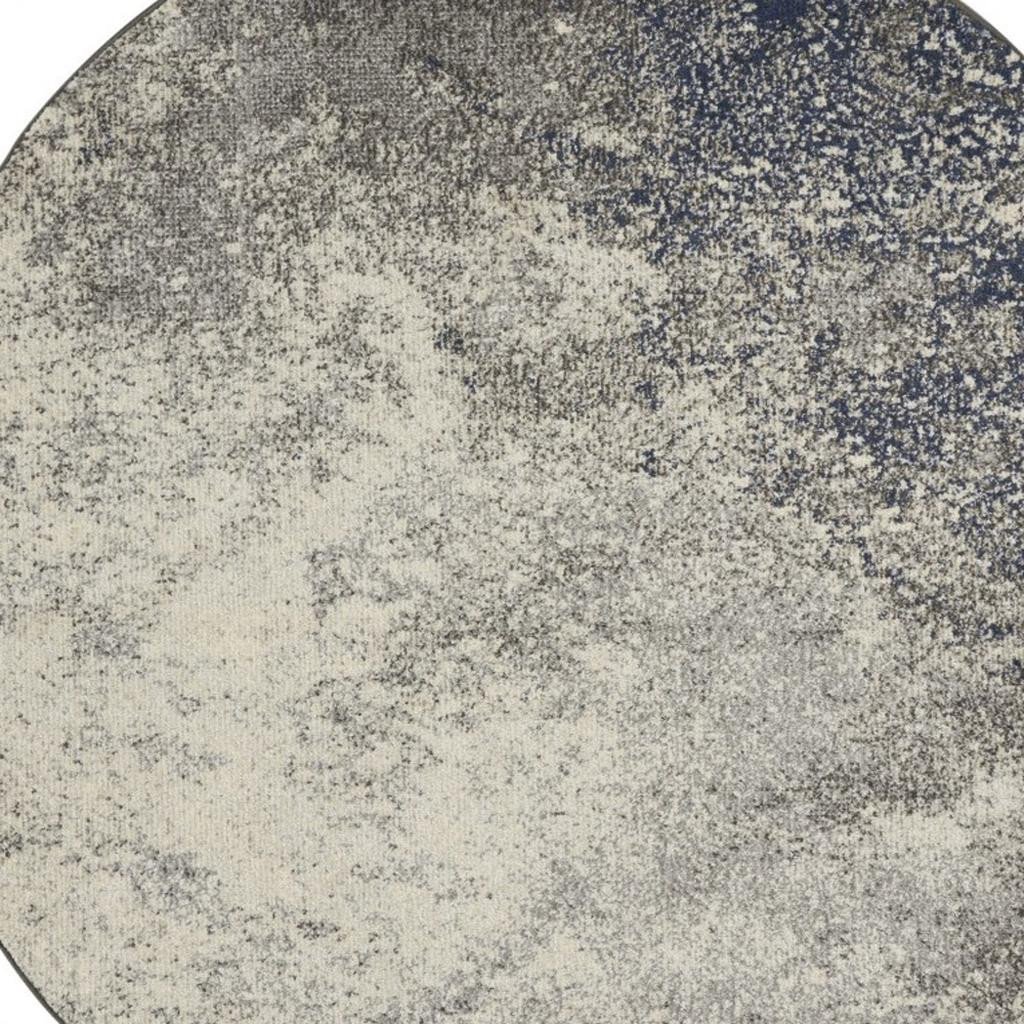4' Gray And Ivory Abstract Round Rug - Image 2