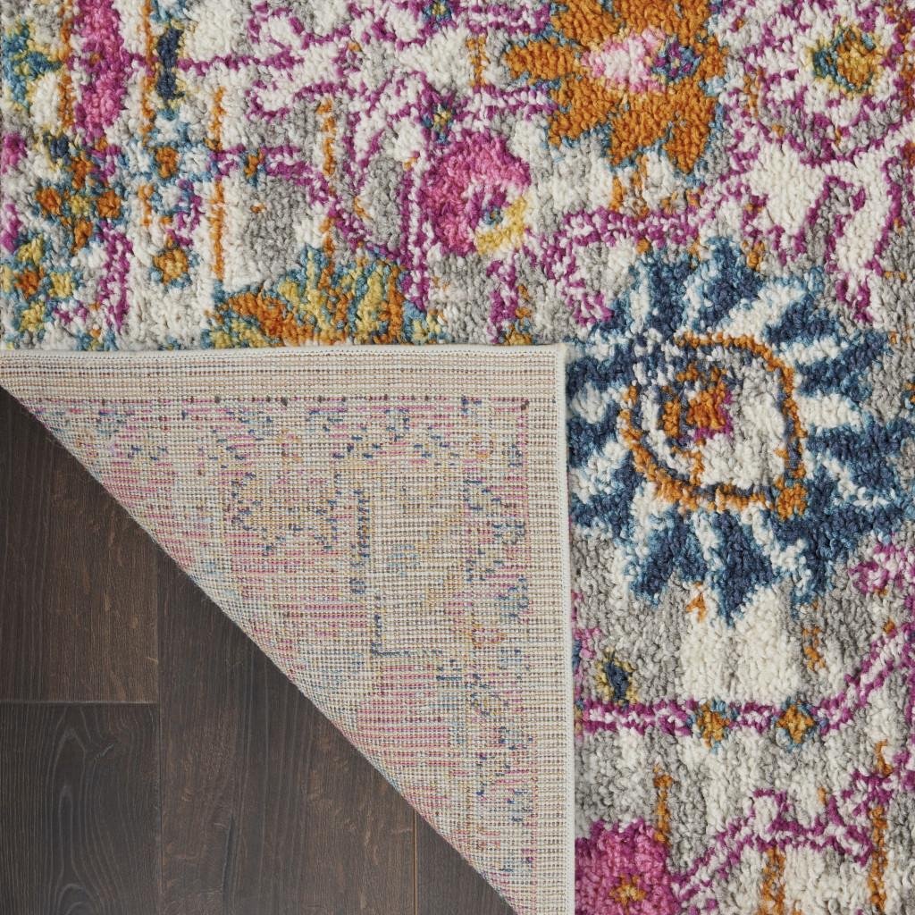 6' Silver Gray And Pink Floral Distressed Runner Rug - Image 9
