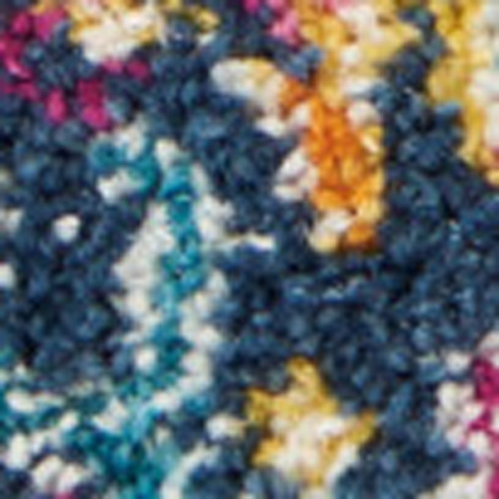8' Fuchsia And Blue Oriental Distressed Runner Rug - Image 5