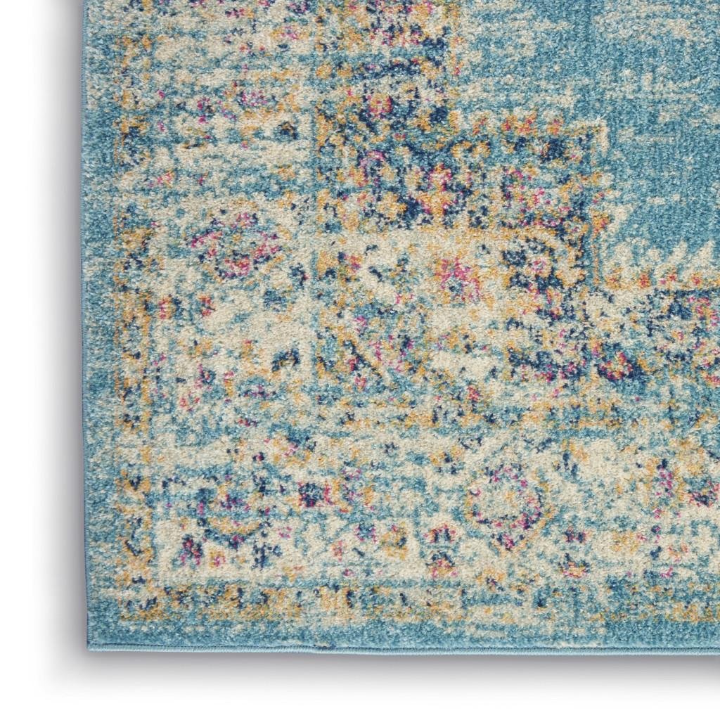 6' Blue And Ivory Southwestern Distressed Runner Rug - Image 5