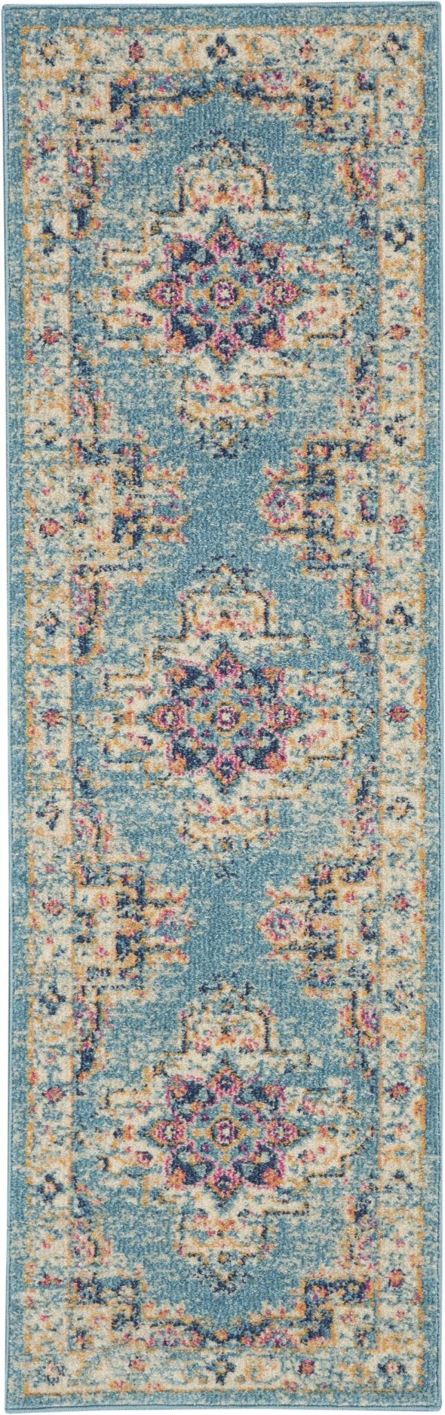 6' Blue And Ivory Southwestern Distressed Runner Rug - Image 6