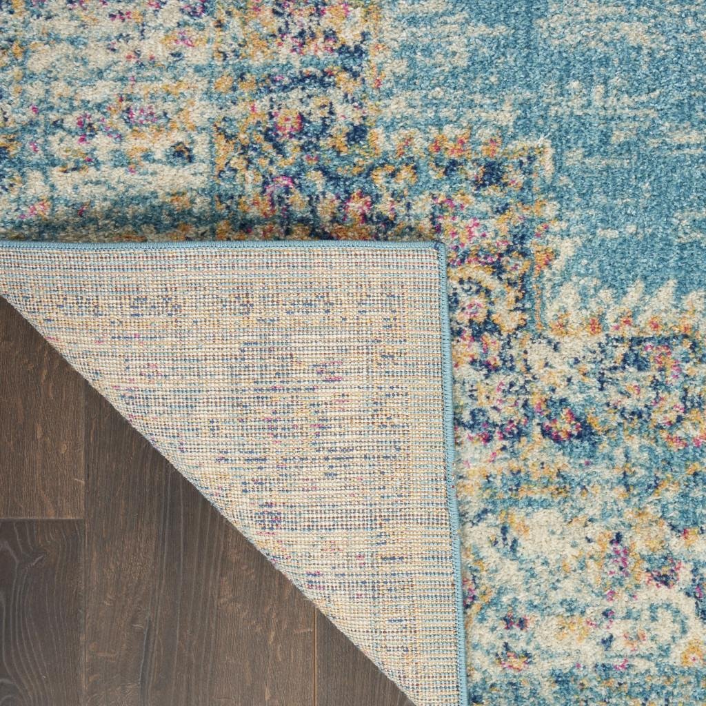 6' Blue And Ivory Southwestern Distressed Runner Rug - Image 7