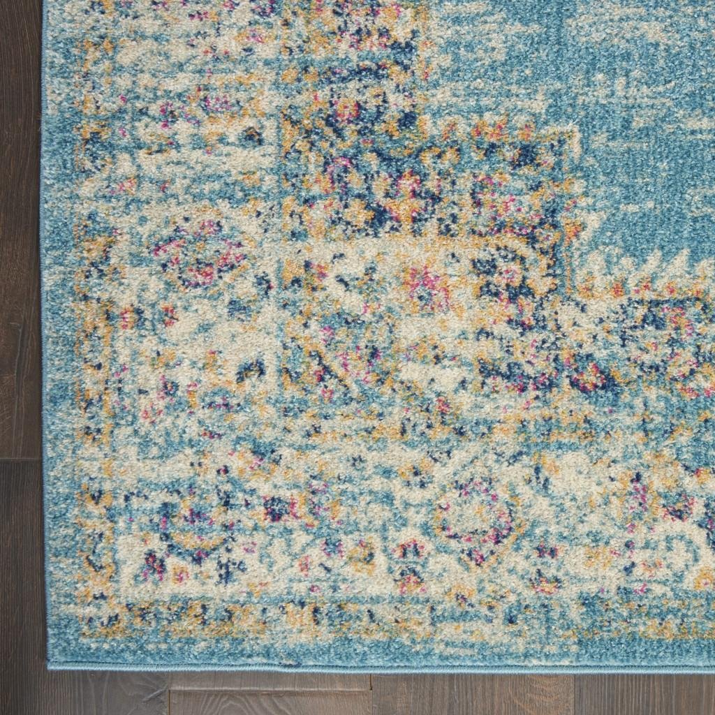 6' Blue And Ivory Southwestern Distressed Runner Rug - Image 8