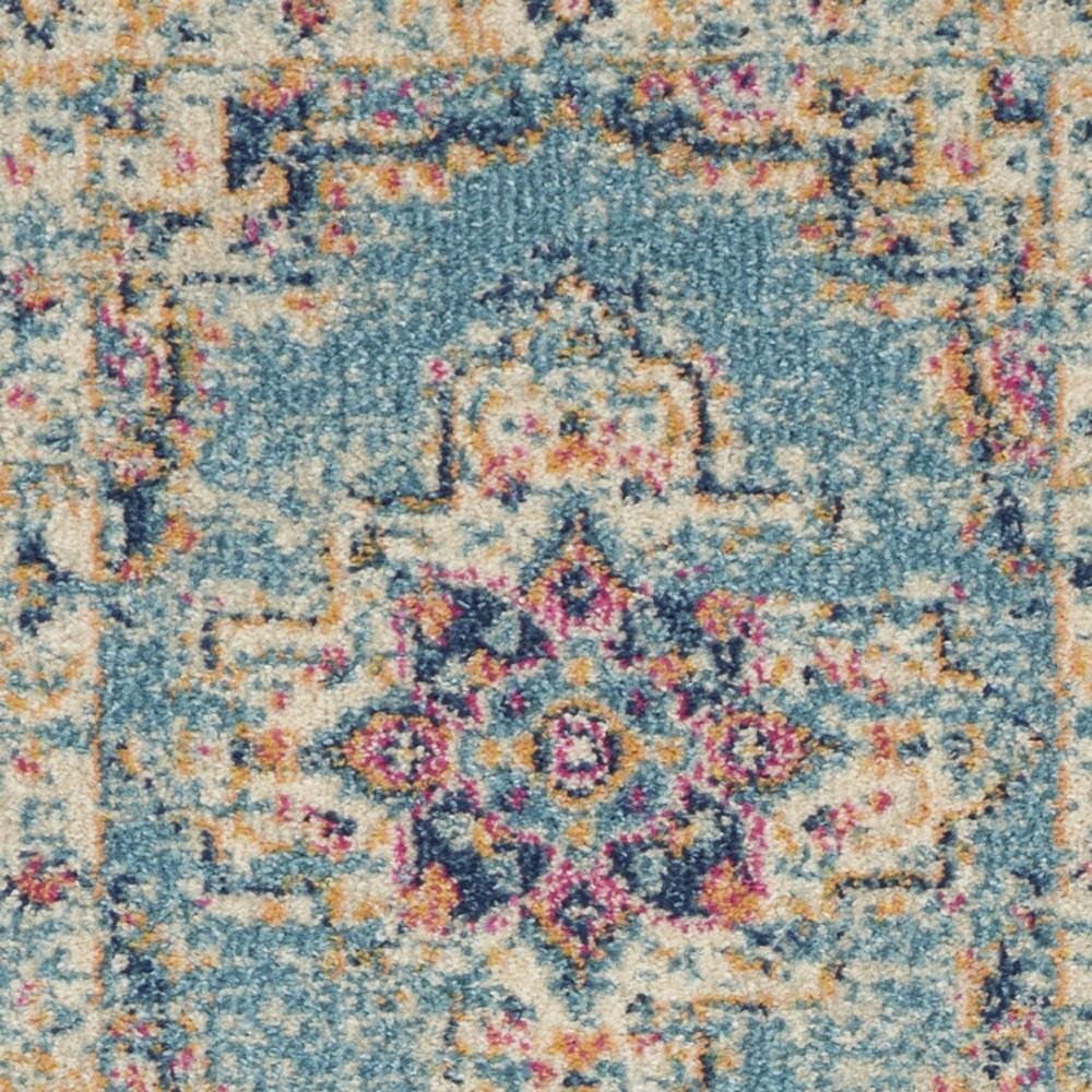 6' Blue And Ivory Southwestern Distressed Runner Rug - Image 3