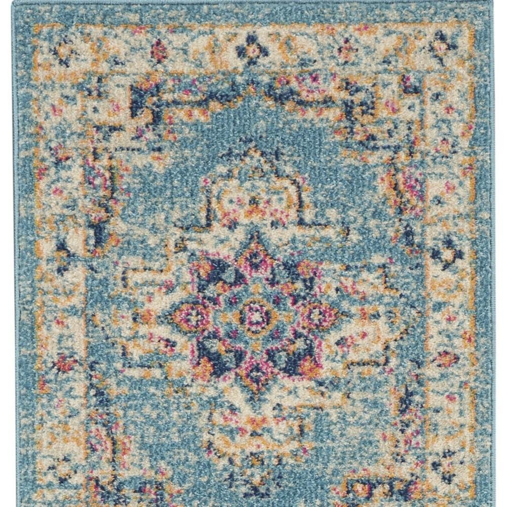 6' Blue And Ivory Southwestern Distressed Runner Rug - Image 2