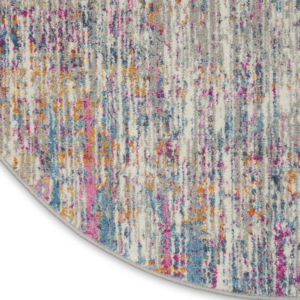 4' Ivory And Blue Abstract Round Rug - Image 7