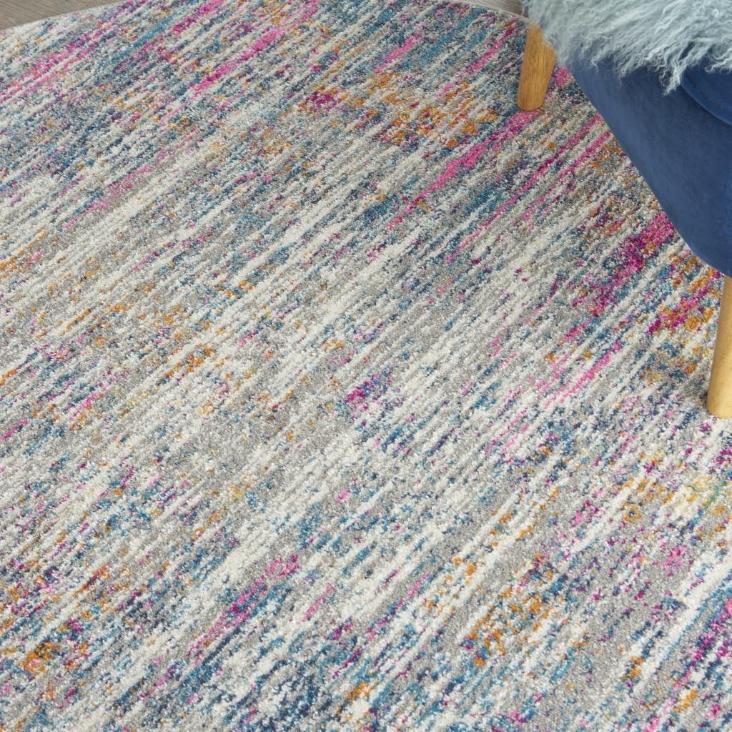 4' Ivory And Blue Abstract Round Rug - Image 8