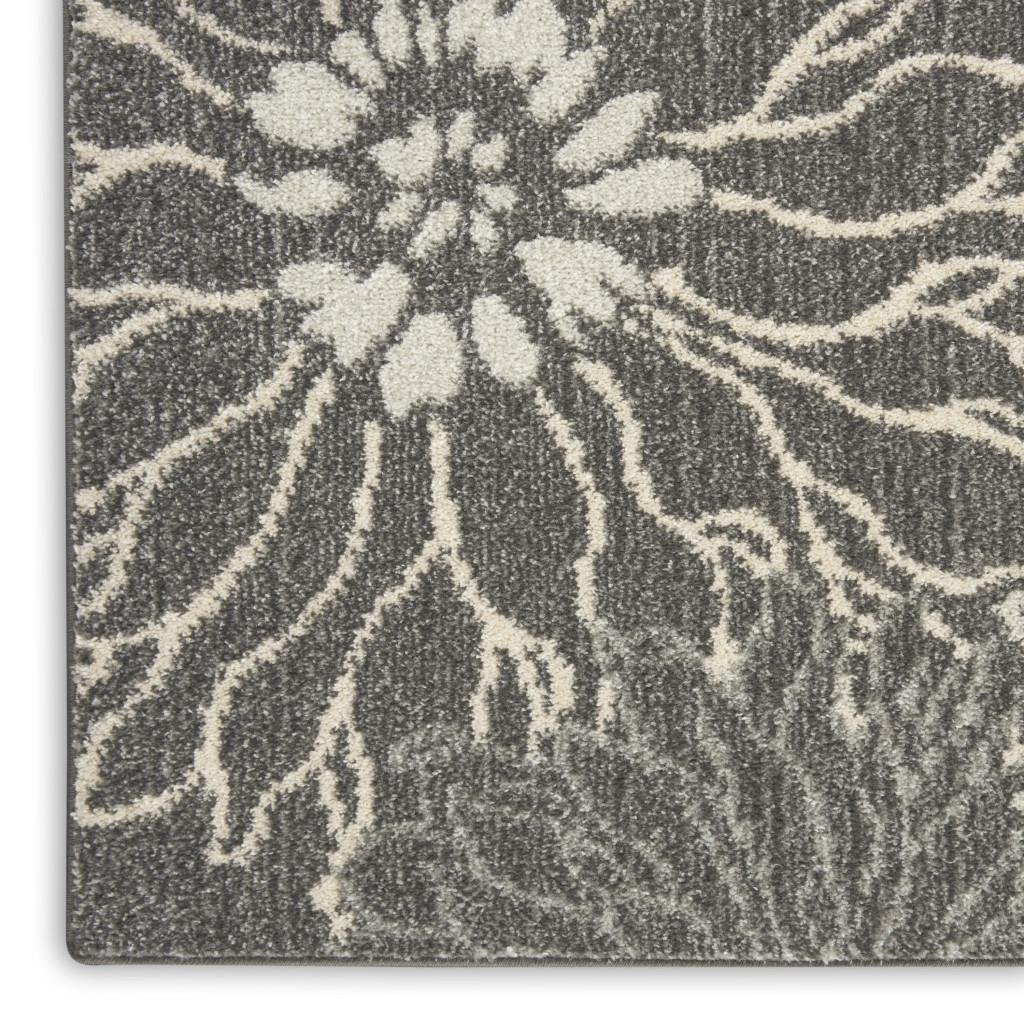 8' Blue And Gray Floral Runner Rug - Image 8