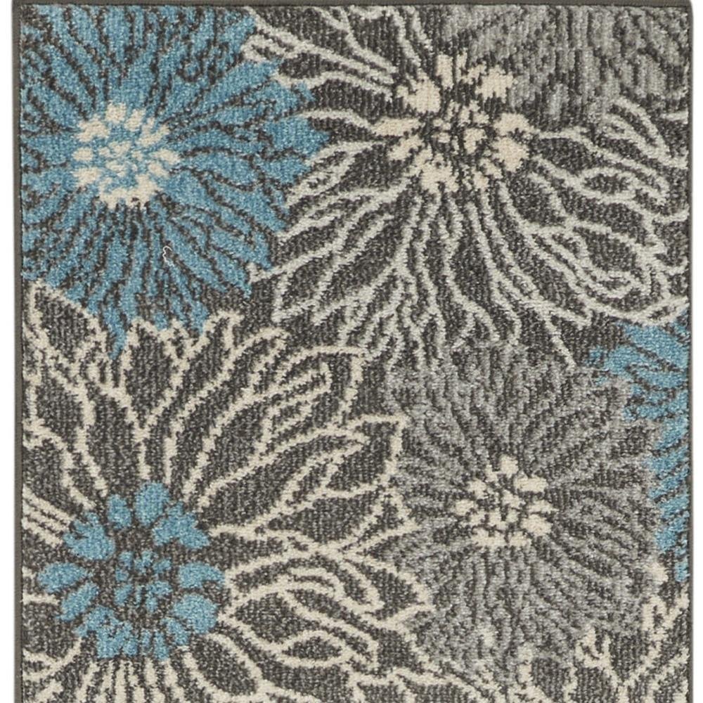 8' Blue And Gray Floral Runner Rug - Image 6