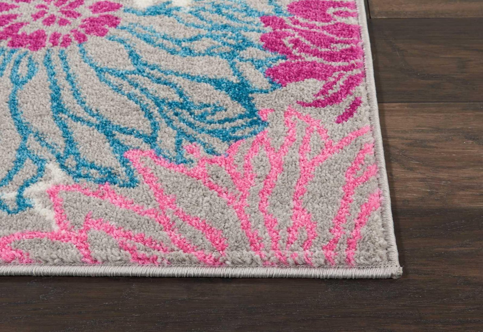 8' Gray And Pink Floral Runner Rug - Image 9