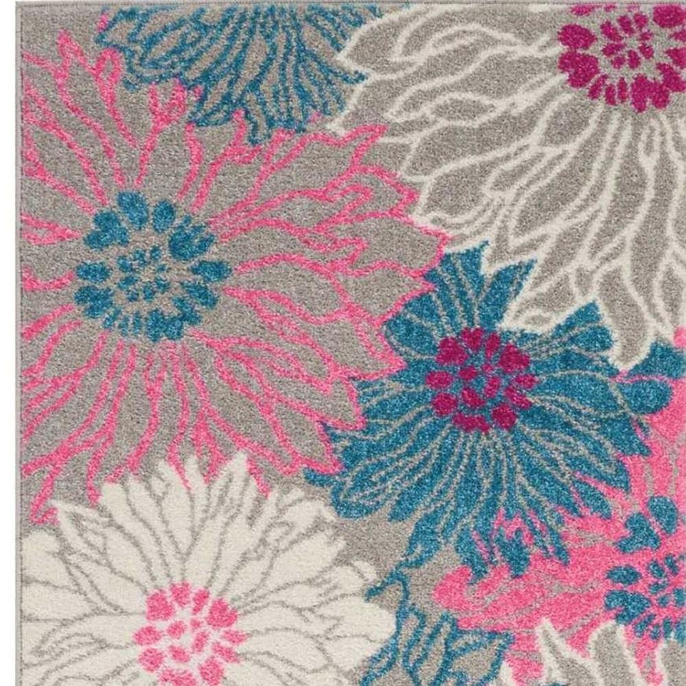 8' Gray And Pink Floral Runner Rug - Image 6