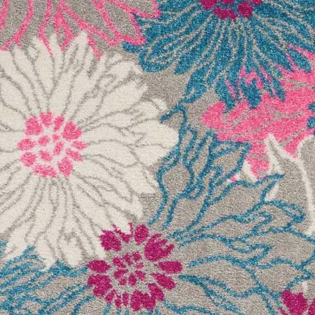 8' Gray And Pink Floral Runner Rug - Image 4