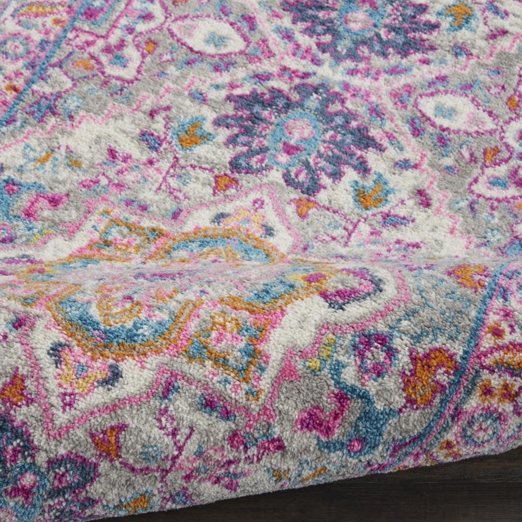 10' Light Gray And Pink Medallion Runner Rug - Image 6