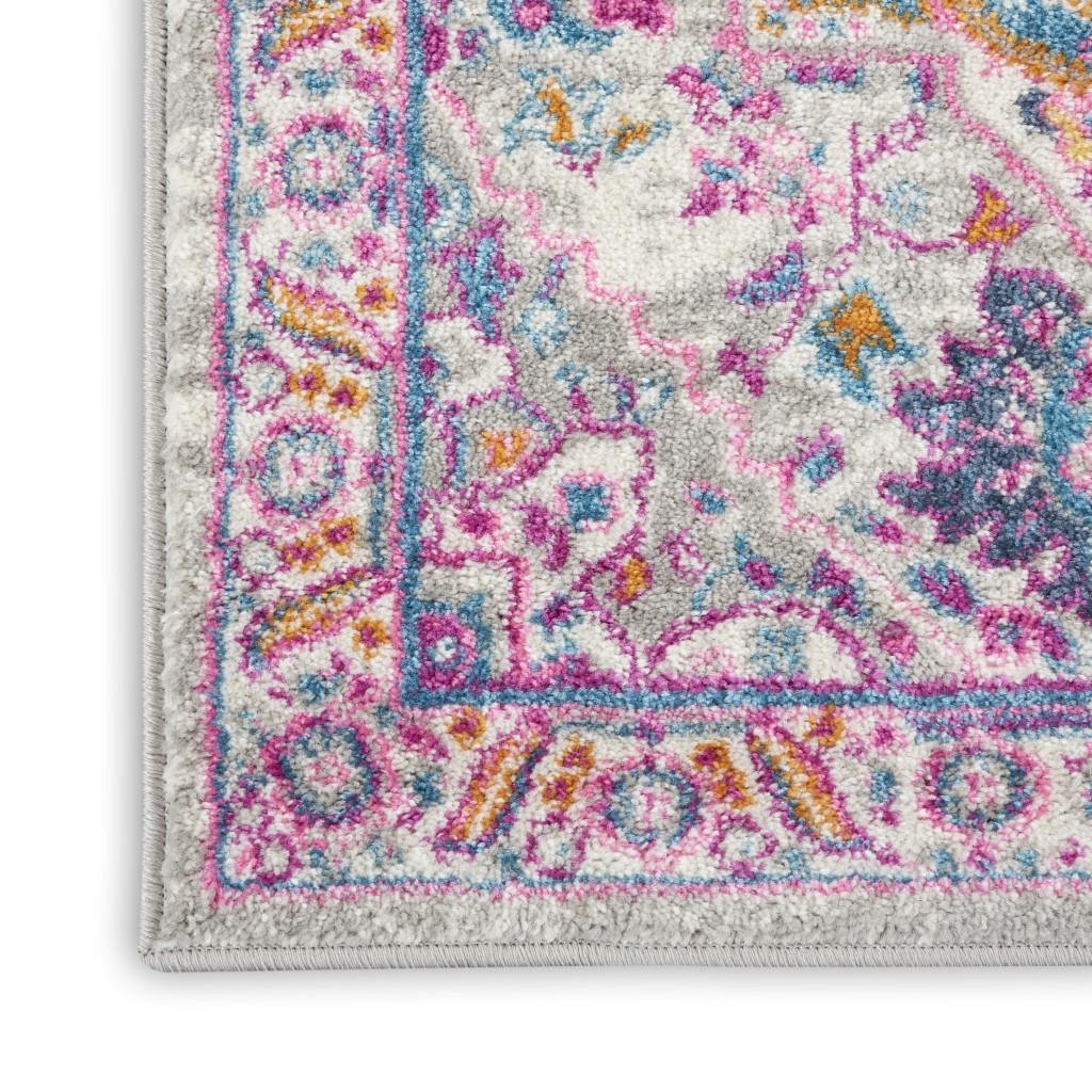 10' Light Gray And Pink Medallion Runner Rug - Image 7