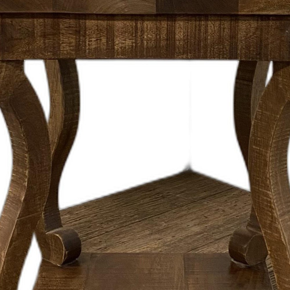 24" Brown Solid Wood Square Floor Shelf End Table - Image 2