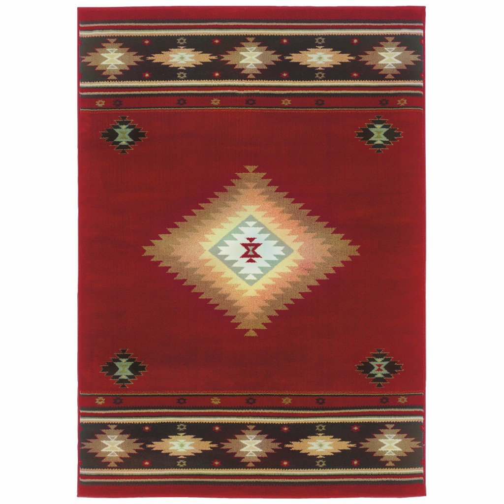 8' X 11' Red And Beige Ikat Pattern Area Rug - Image 2
