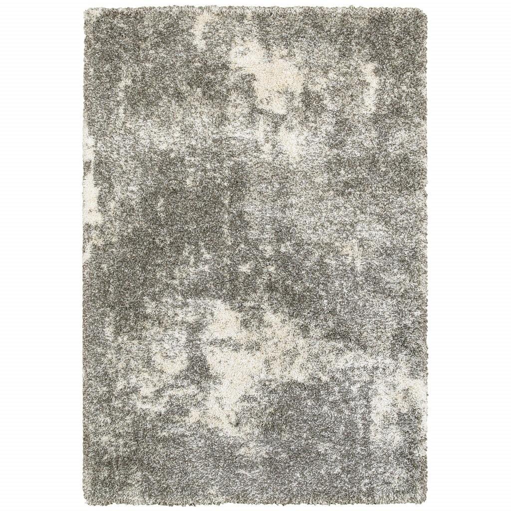 8' X 11' Gray And Ivory Distressed Abstract Area Rug - Image 2