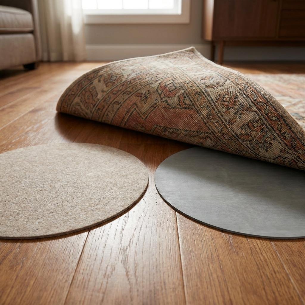 8' Round Gray Non Slip Rug Pad