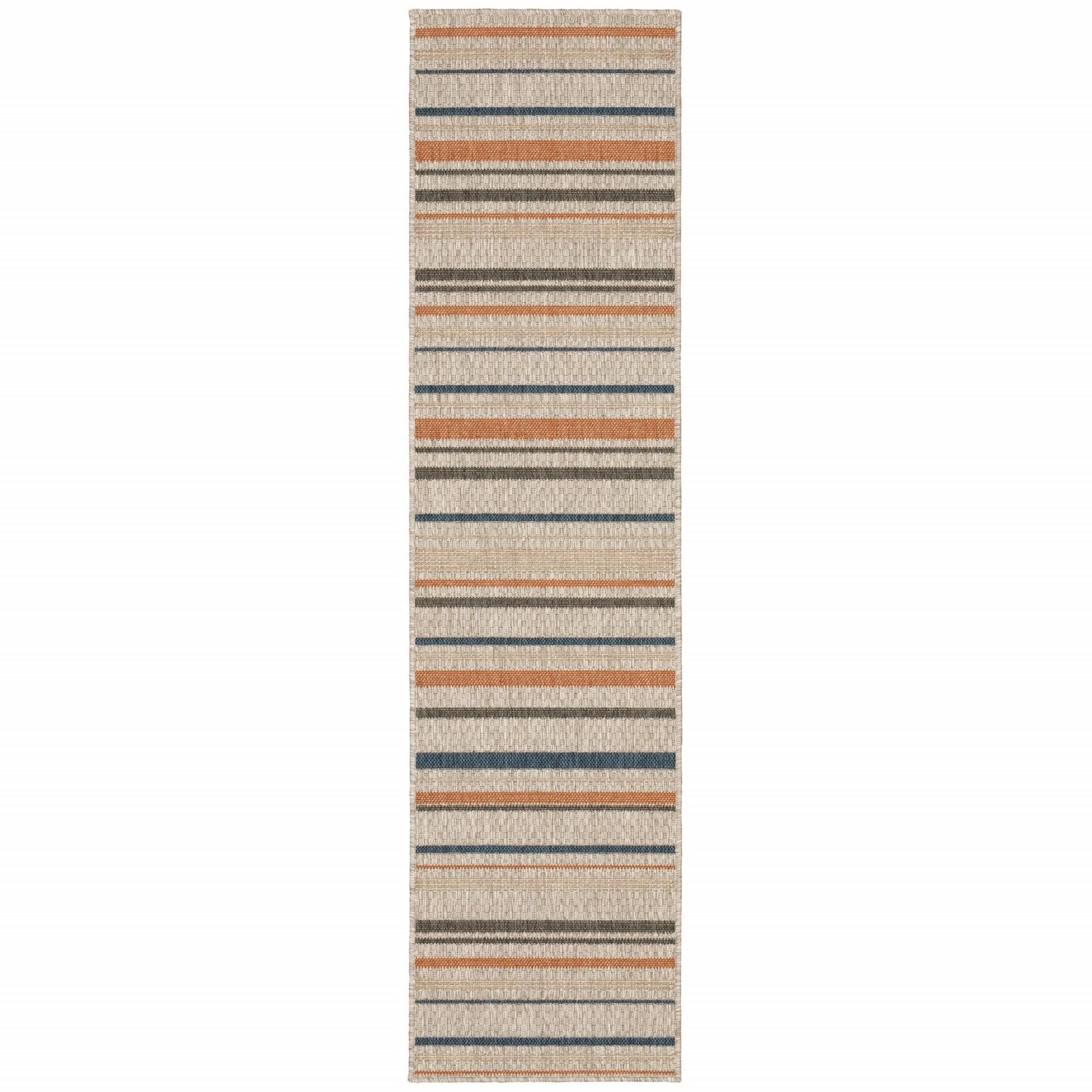 8' Blue And Gray Striped Indoor Outdoor Area Rug - Image 2