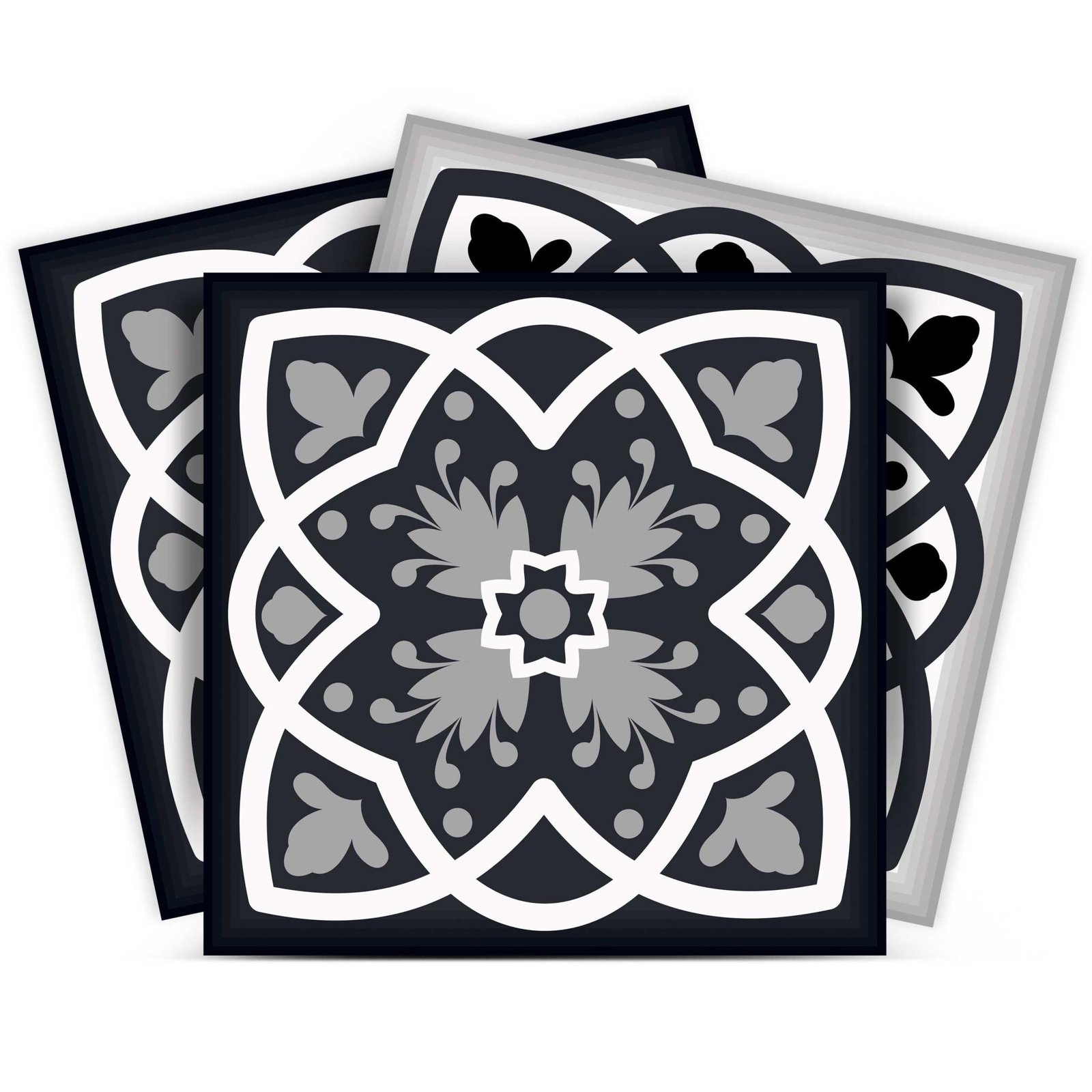8" x 8" Black Gray And White Vinyl Peel And Stick Removable Tiles - Image 3