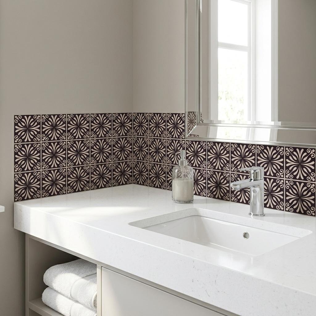 6" X 6" Cinnamon Swirl Peel And Stick Removable Tiles