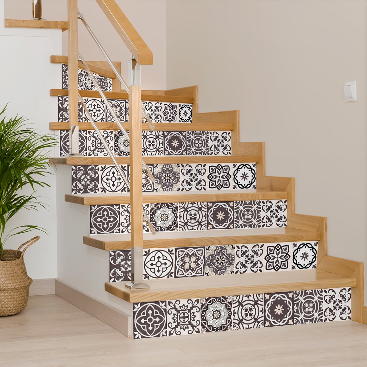 8" x 8" Brown And White Peel And Stick Removable Tiles - Image 4