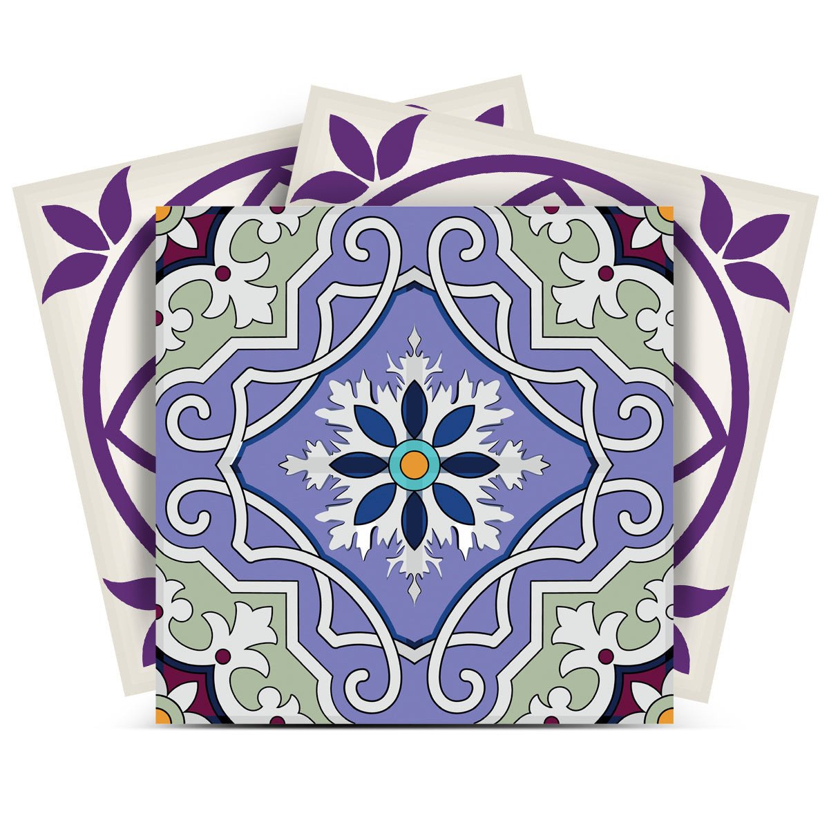 4" X 4" Vintage Purple And Taupe Mosaic Peel And Stick Removable Tiles - Image 2