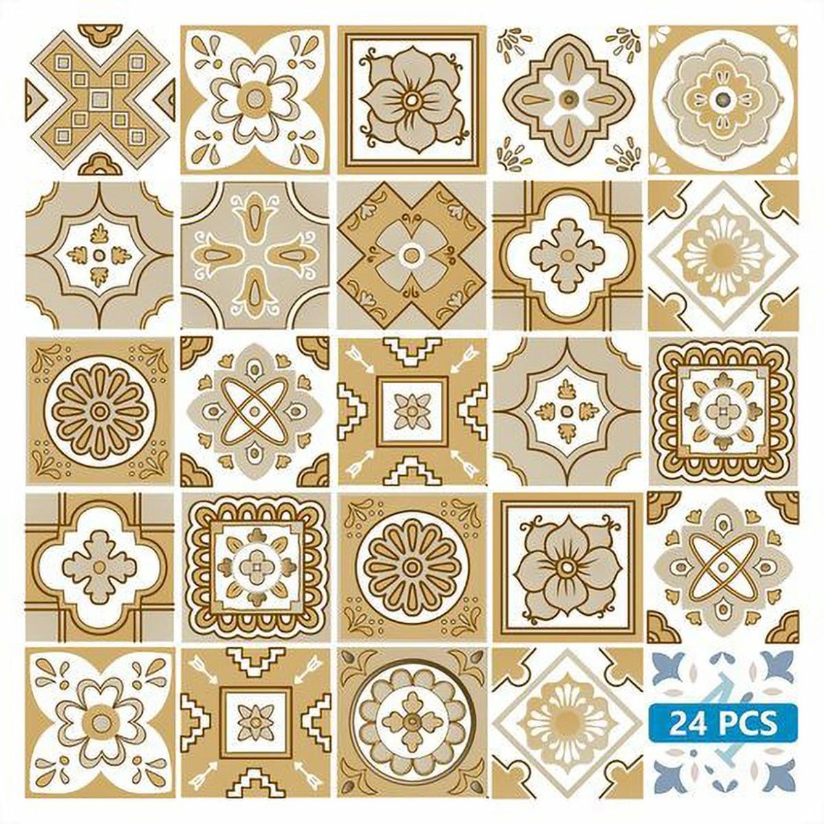 4" X 4" Vintage Brown And White Peel And Stick Removable Tiles - Image 4