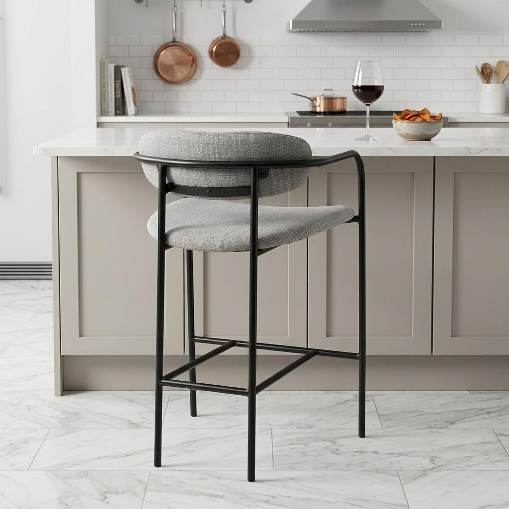 27" Gray And Black Fabric And Metal Counter Height Bar Chair - Image 2