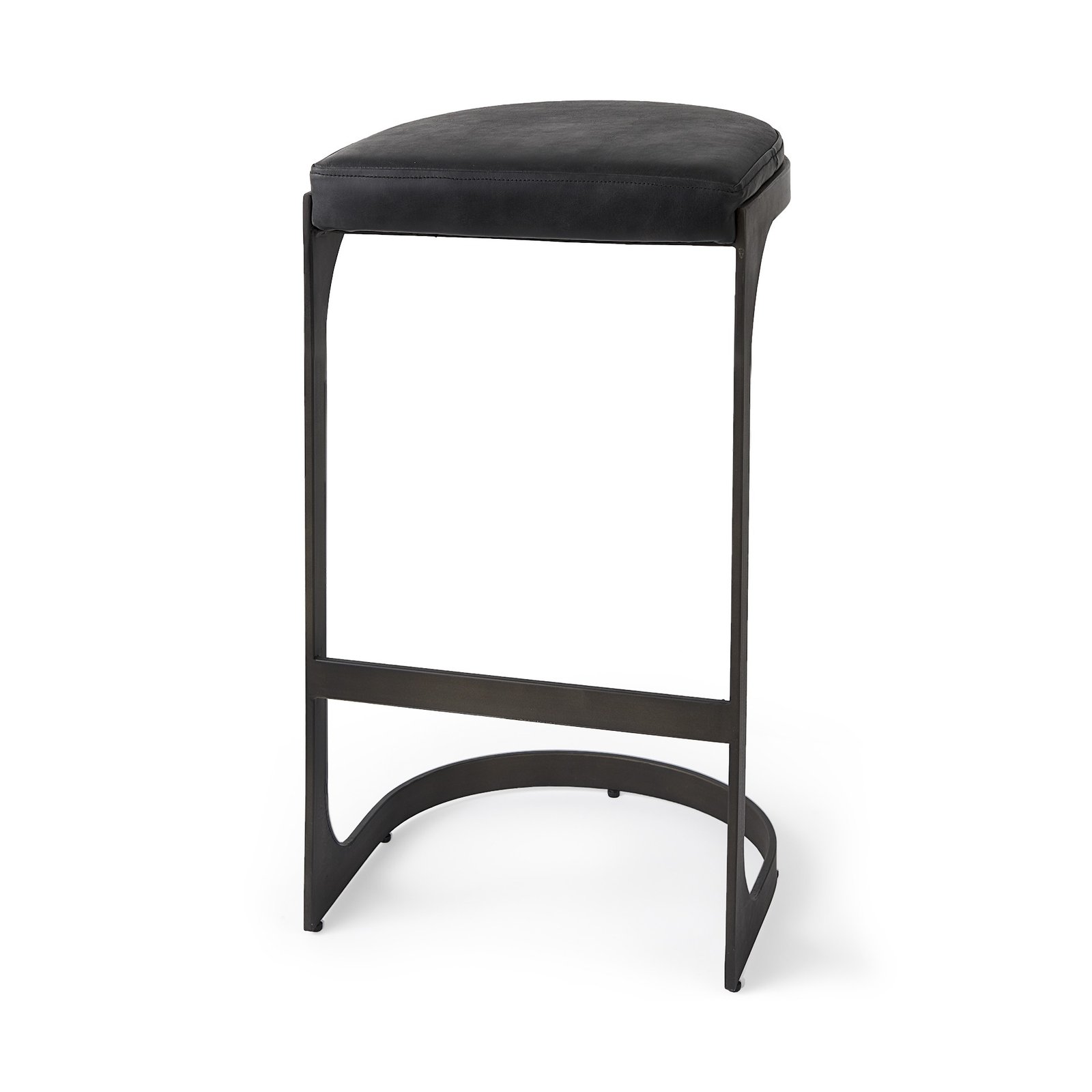 35" Black Leather And Genuine Leather And Metal Backless Bar Height Bar Chair - Image 2