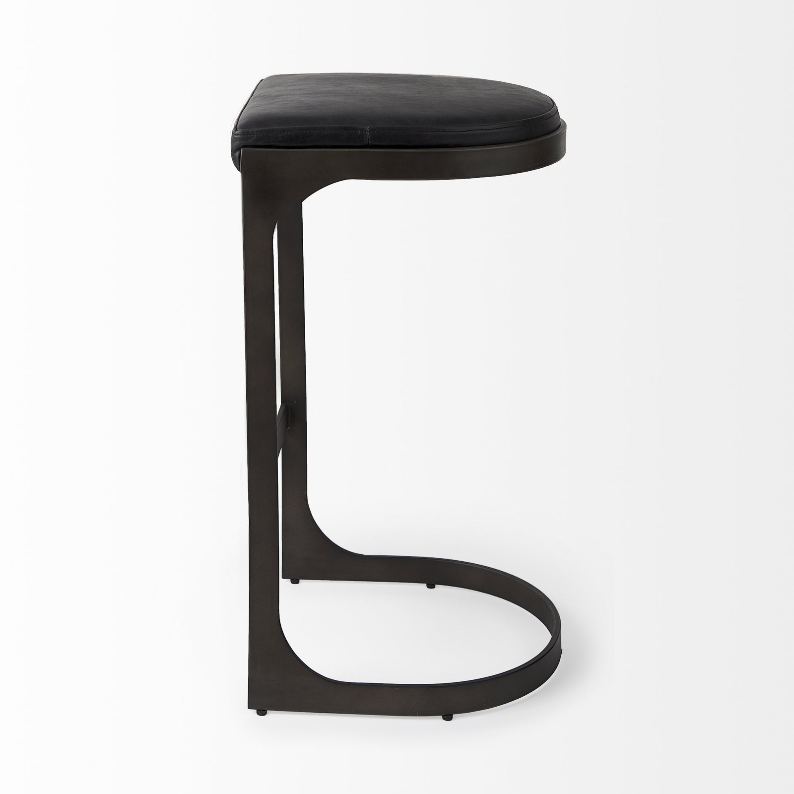 35" Black Leather And Genuine Leather And Metal Backless Bar Height Bar Chair - Image 6