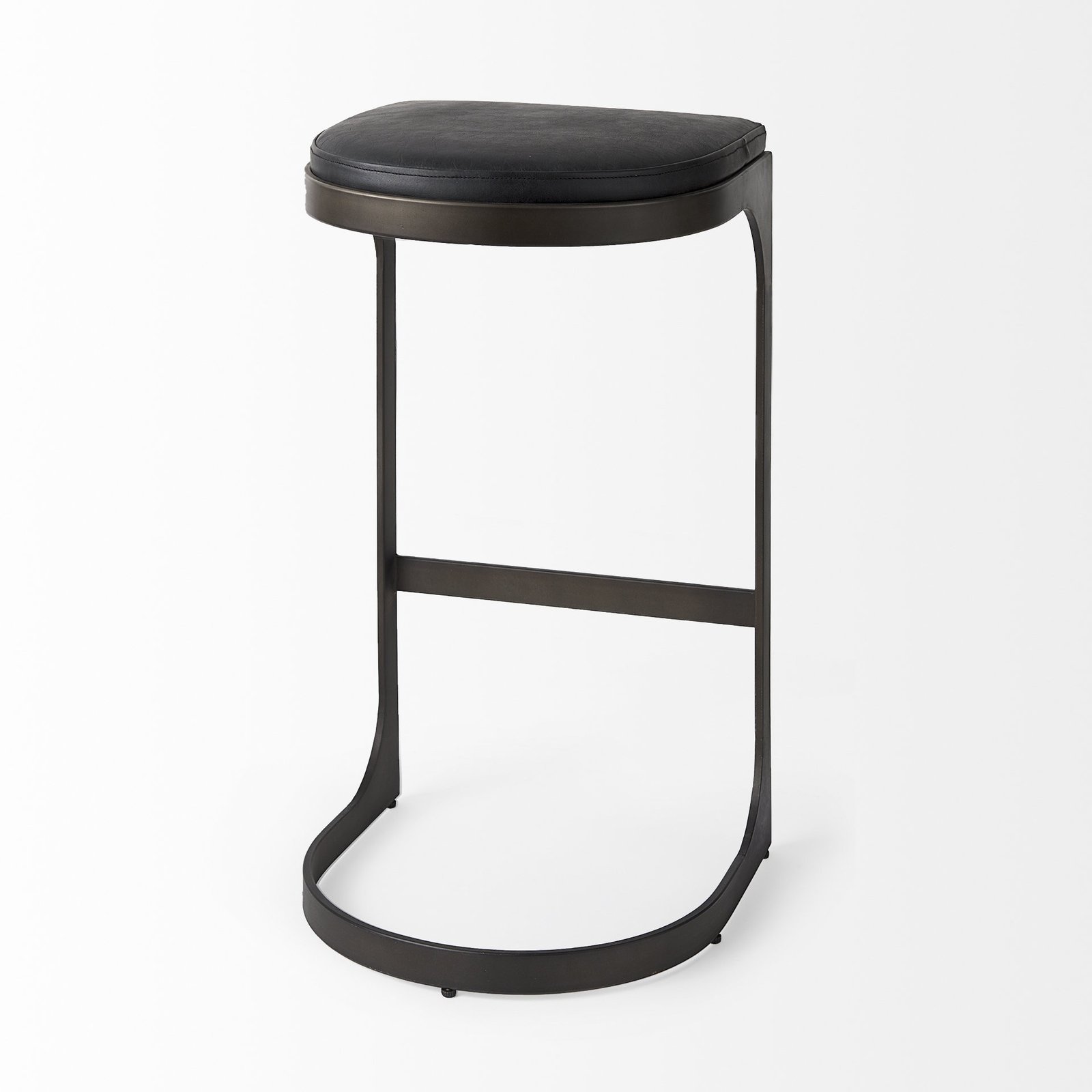 35" Black Leather And Genuine Leather And Metal Backless Bar Height Bar Chair - Image 5
