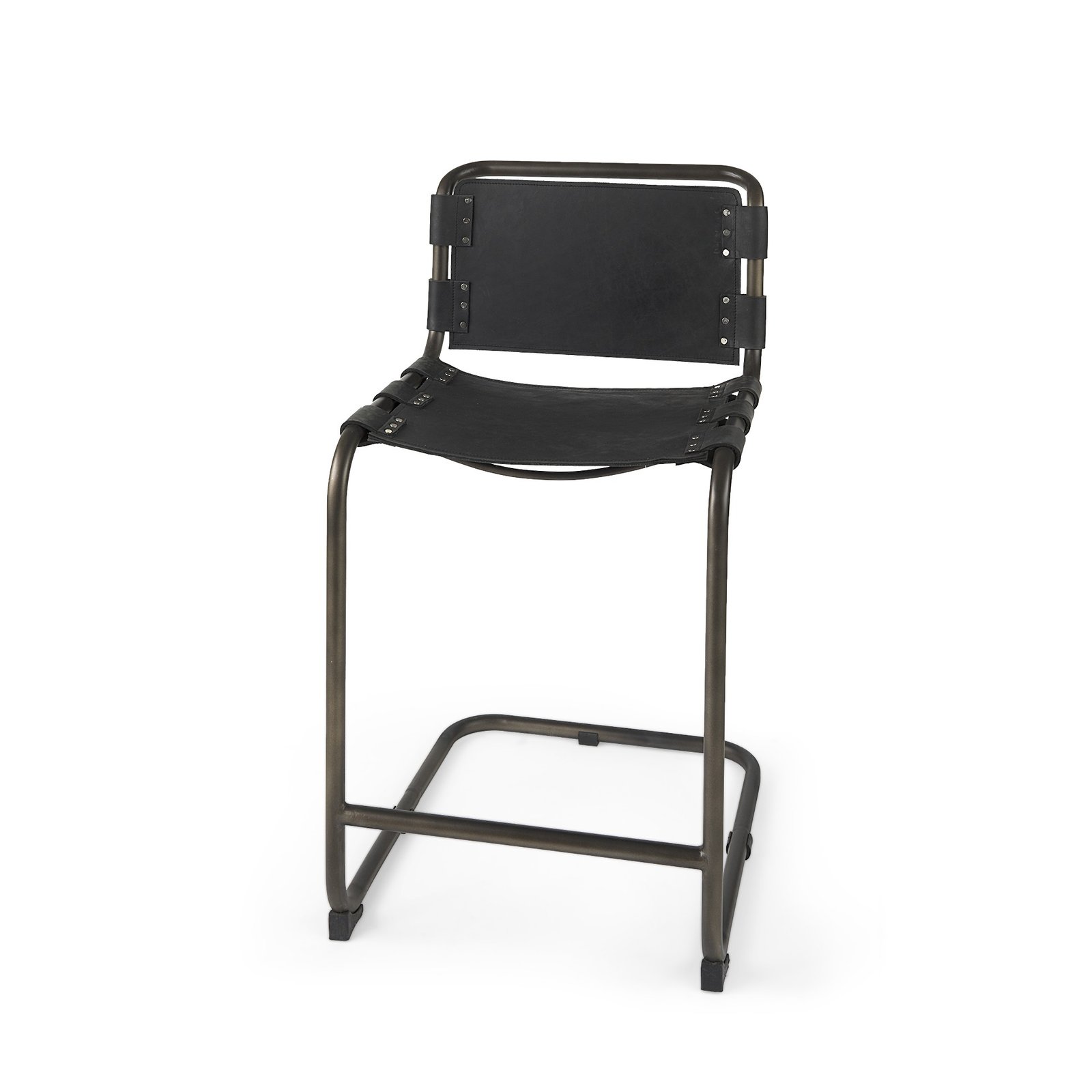 29" Black Leather And Iron Bar Chair - Image 4