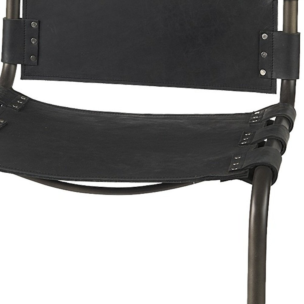 29" Black Leather And Iron Bar Chair - Image 7