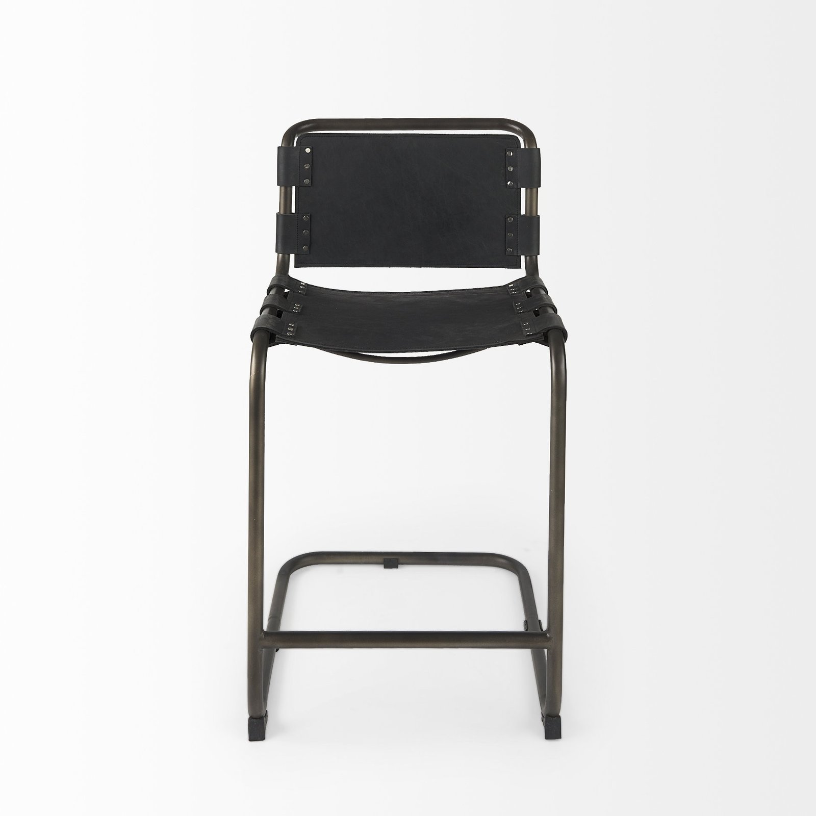 29" Black Leather And Iron Bar Chair - Image 3