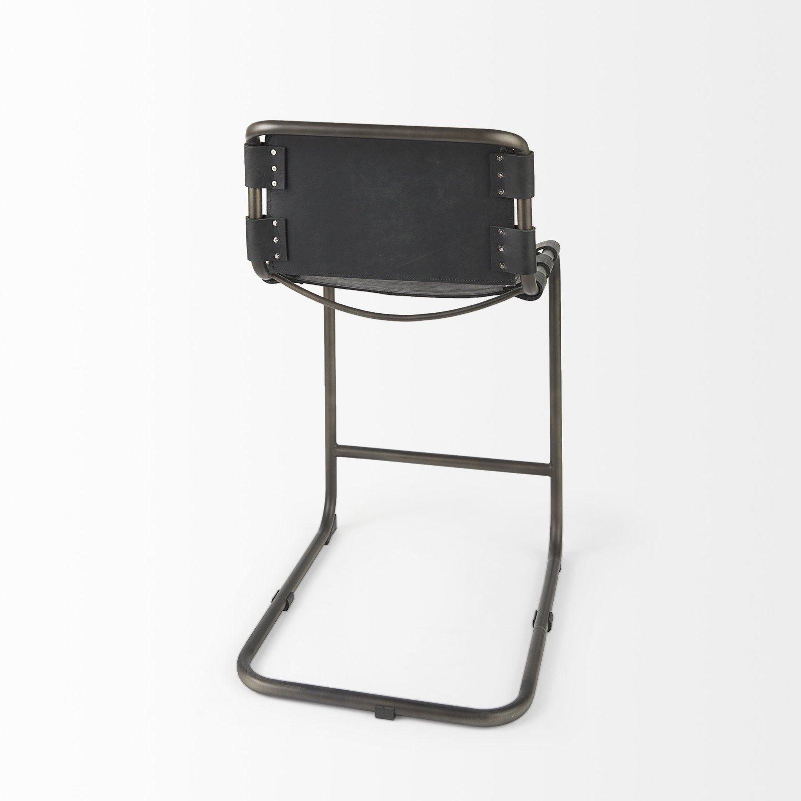 29" Black Leather And Iron Bar Chair - Image 6