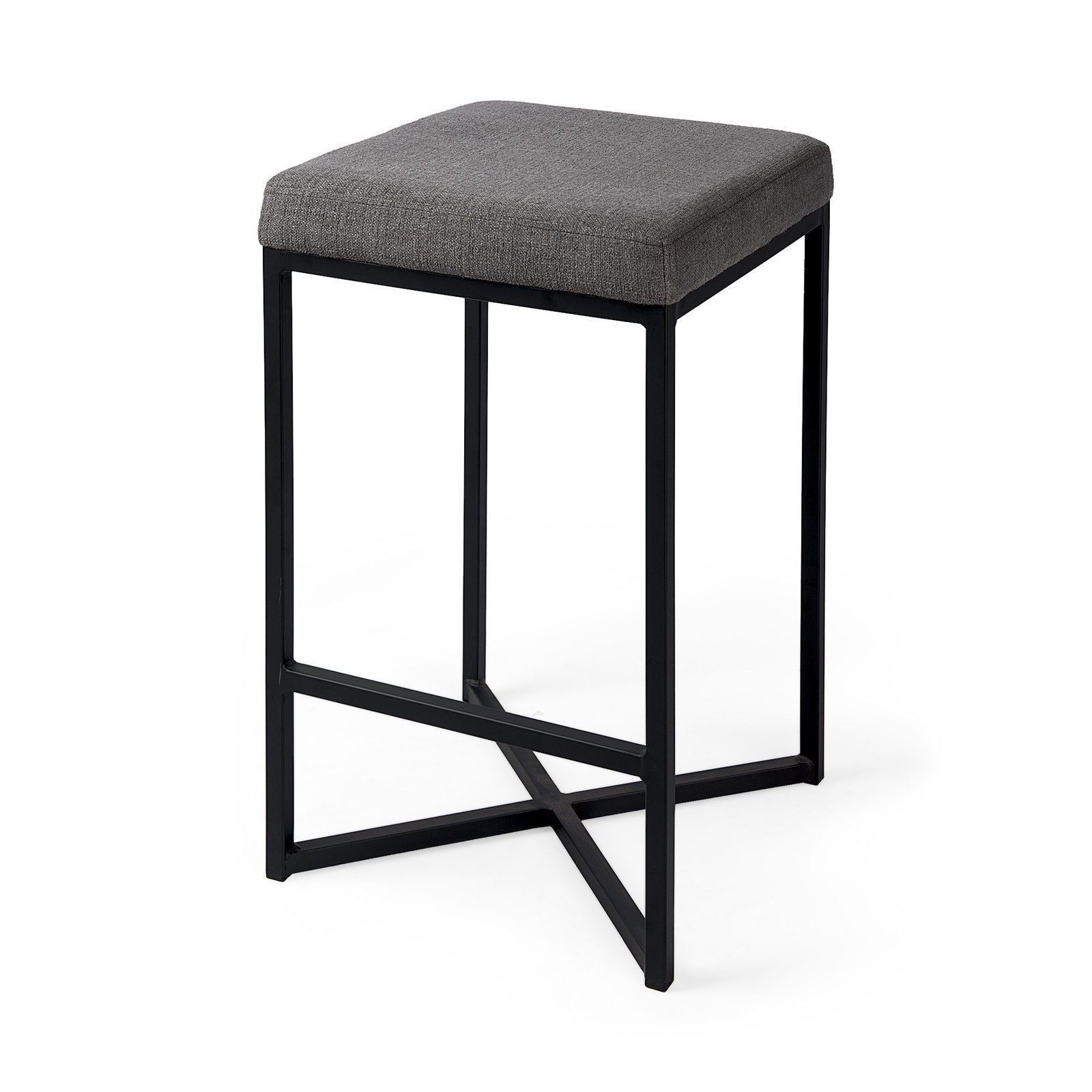 26" Gray And Black Fabric And Metal Backless Counter Height Bar Chair - Image 6