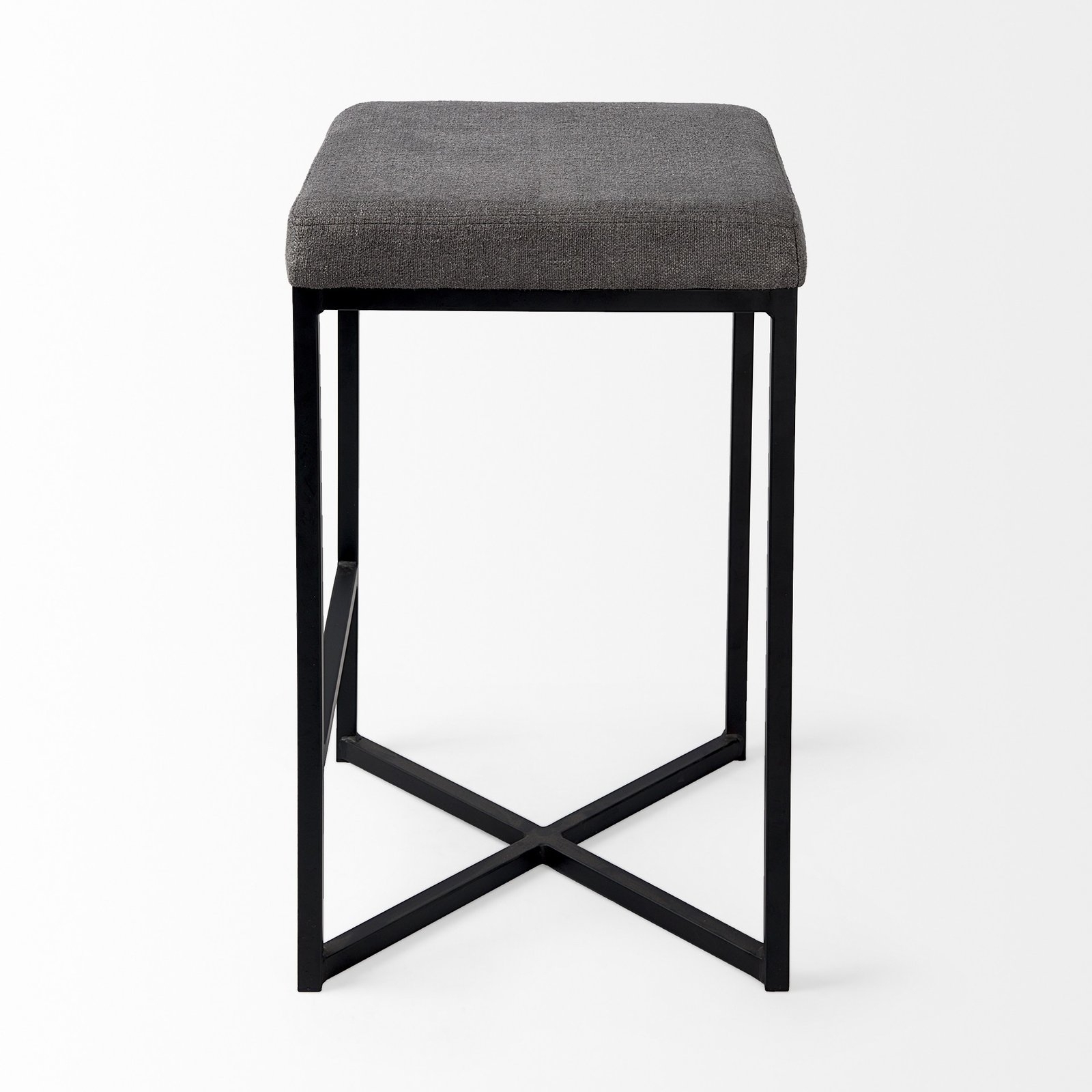 26" Gray And Black Fabric And Metal Backless Counter Height Bar Chair - Image 4