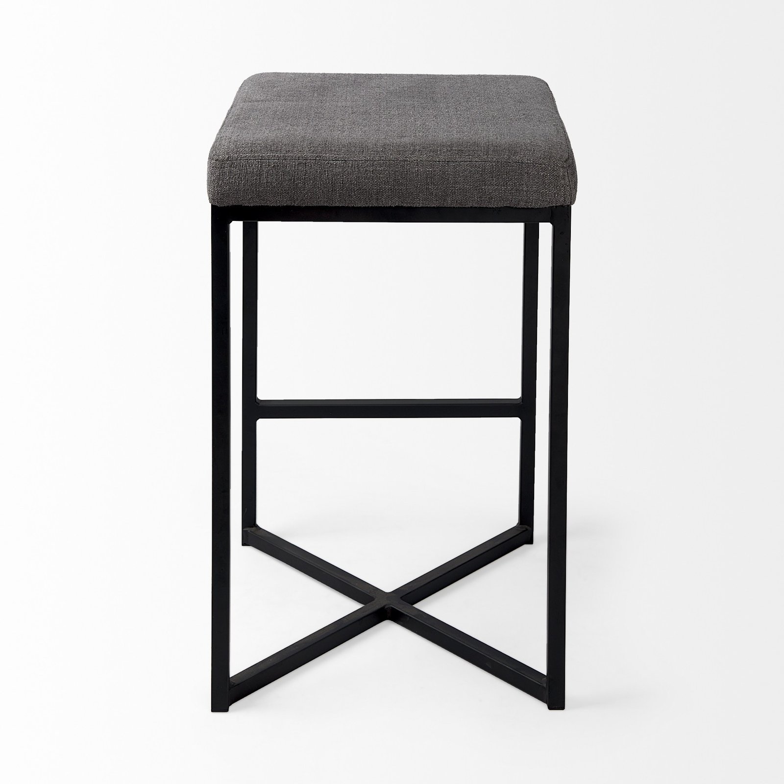 26" Gray And Black Fabric And Metal Backless Counter Height Bar Chair - Image 5