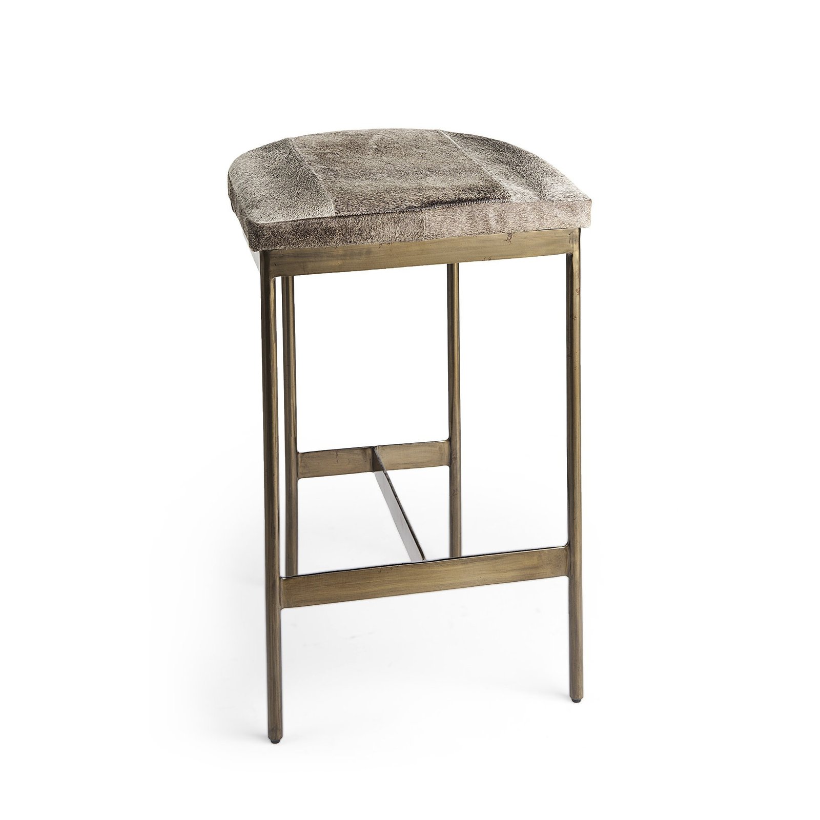 29" Gray And Gold Hair on Hide Leather And Iron Backless Counter Height Bar Chair - Image 6