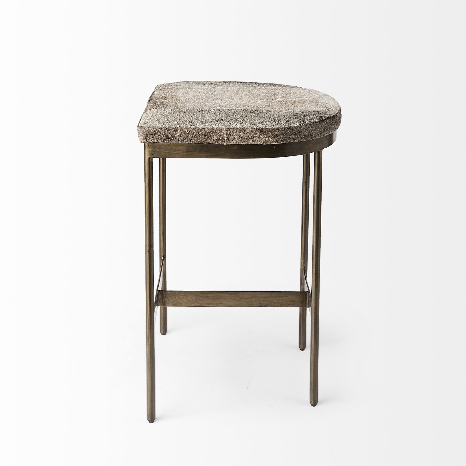 29" Gray And Gold Hair on Hide Leather And Iron Backless Counter Height Bar Chair - Image 3