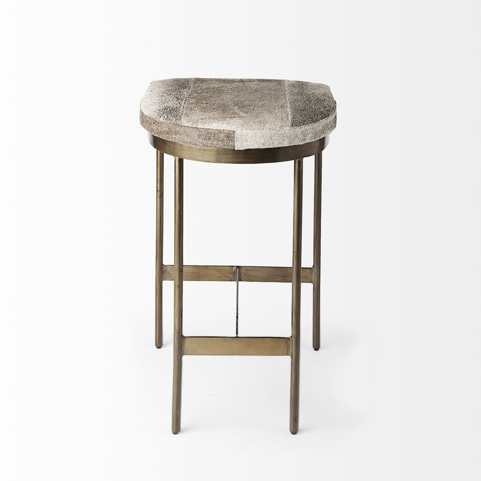 29" Gray And Gold Hair on Hide Leather And Iron Backless Counter Height Bar Chair - Image 4