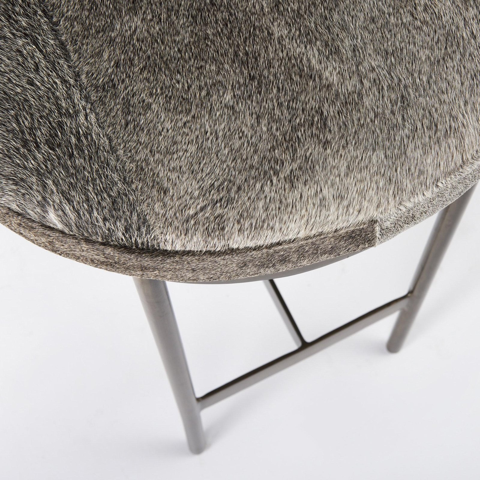 29" Gray And Gold Hair on Hide Leather And Iron Backless Counter Height Bar Chair - Image 8